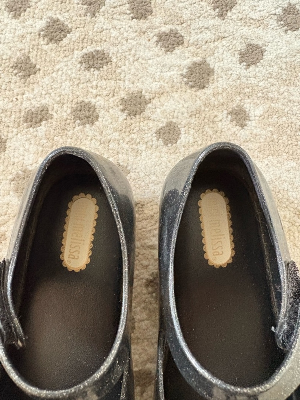 Mini Melissa Black Glitter Bow Mary Jane Flats with Studded Strap - Picture 2 of 3